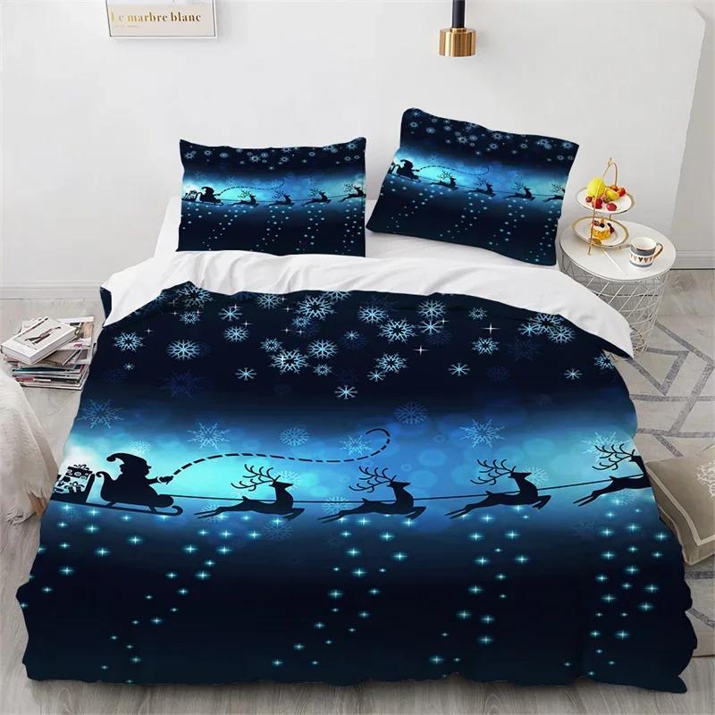 Cat Merry Christmas Santa Claus Bedding Set Boys Girls Twin Queen Size Duvet Cover Pillowcase Bed Kids Adult Home Textileextile
