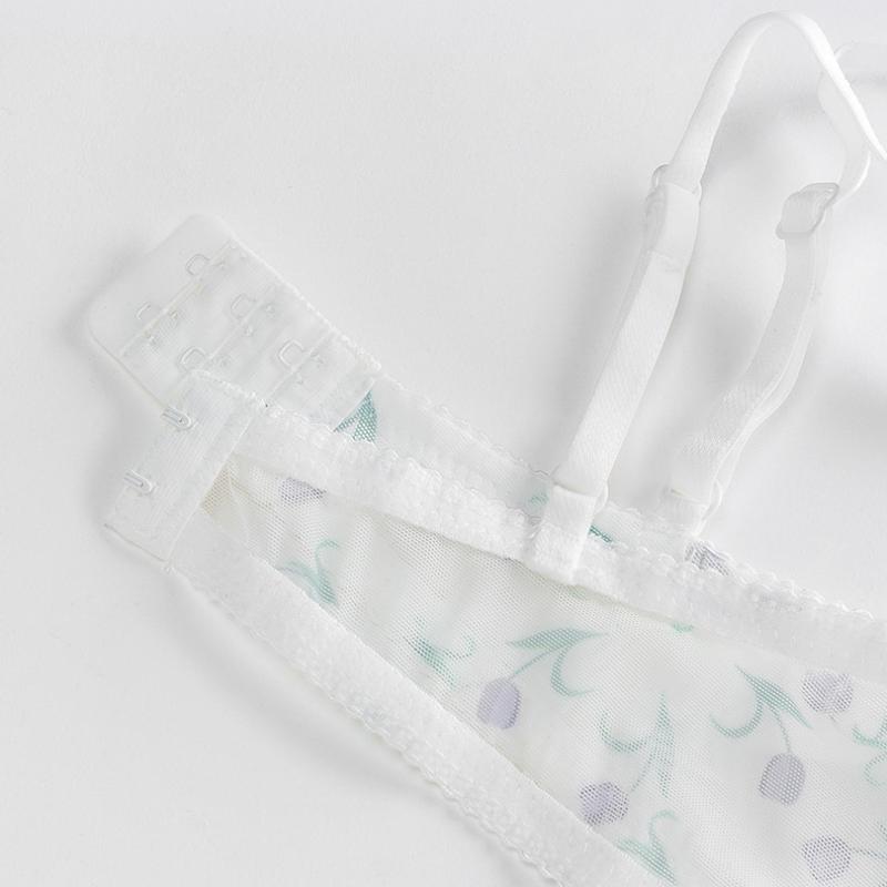 Mesh Trendy Floral Ear-free Underwear Thin Section Steel Ring-free Spaghetti Straps Double-breasted Bra Triangle Cup