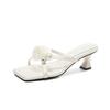 Mode smal rem blomma högklackade sommarskor kvinna tryck tofflor konstig klack blommig flip-flops kvinnor tofflor storlek 42
