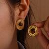 Vintage Gold Color Earrings For Women Geometric Tiger Eye Aretes Enamel Drop Big Stud Earring Stainless Steel Jewelry Party Gift