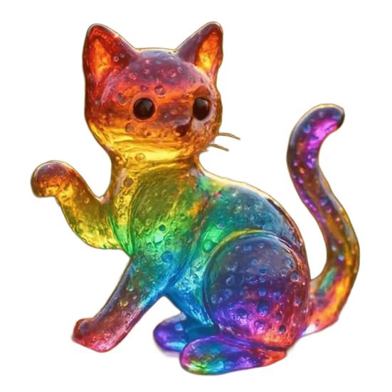 Rainbow Cat Statue Resin Colorful Translucent Cat Figurine Cute Rainbow Gradient Color Cat Ornament for Desk Bookshelf Decor Cat Lover Gifts