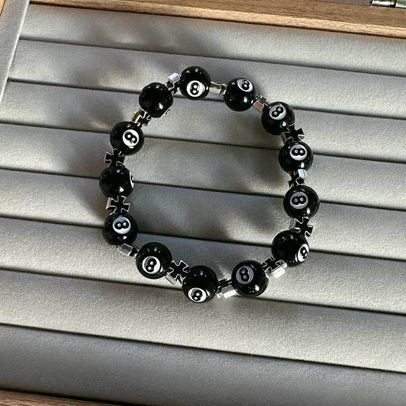 Schwarzes Achterball Geometrisches Metallknopf Armband Für Paare Und Männer