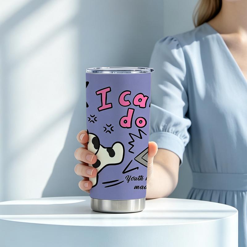 591ml Car Tumbler(1 Random Straw Included)Kicking Dalmatian MotifSteel Straw Cup Straight Travel Mug Outdoor Portable Cup 591ml car tumbler