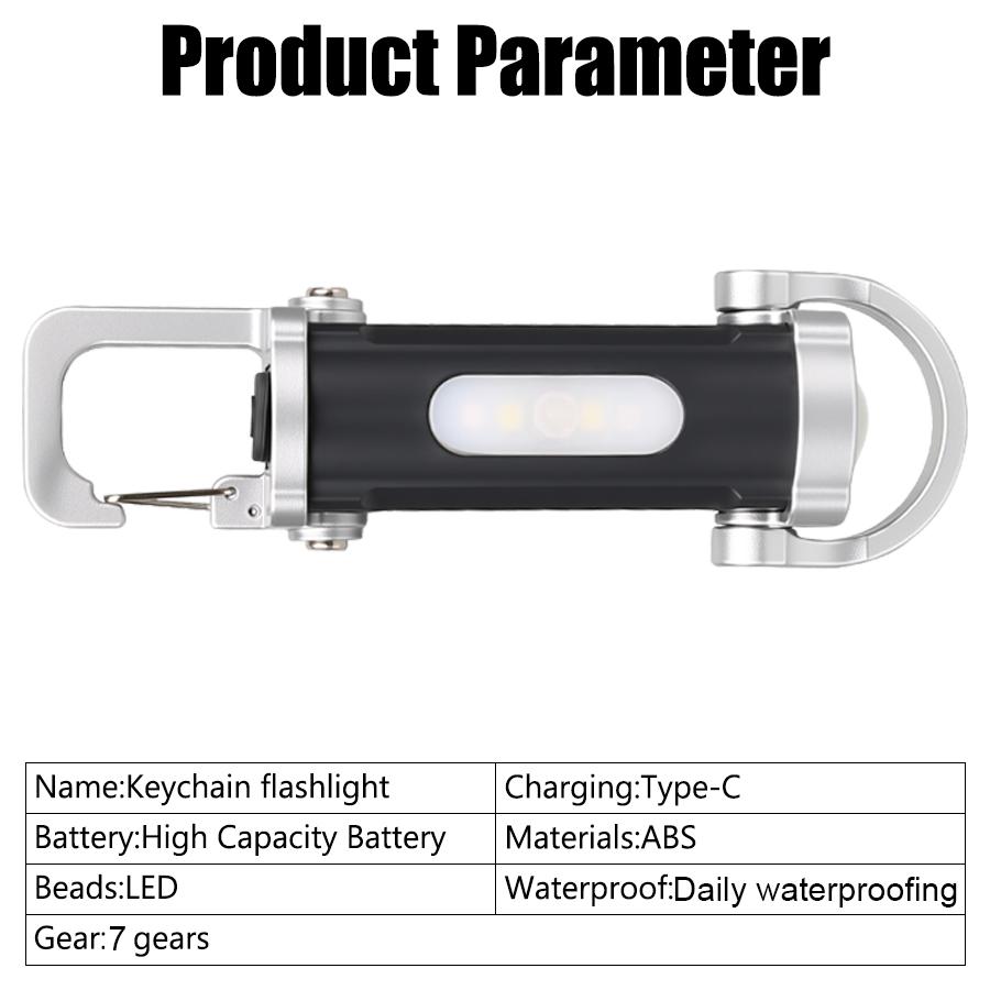 Rechargeable Keychain Flashlight,COB LED,Multi Light Modes,Type-C,Portable,Emergency, Camping,Side Light,High Brightness,Hook