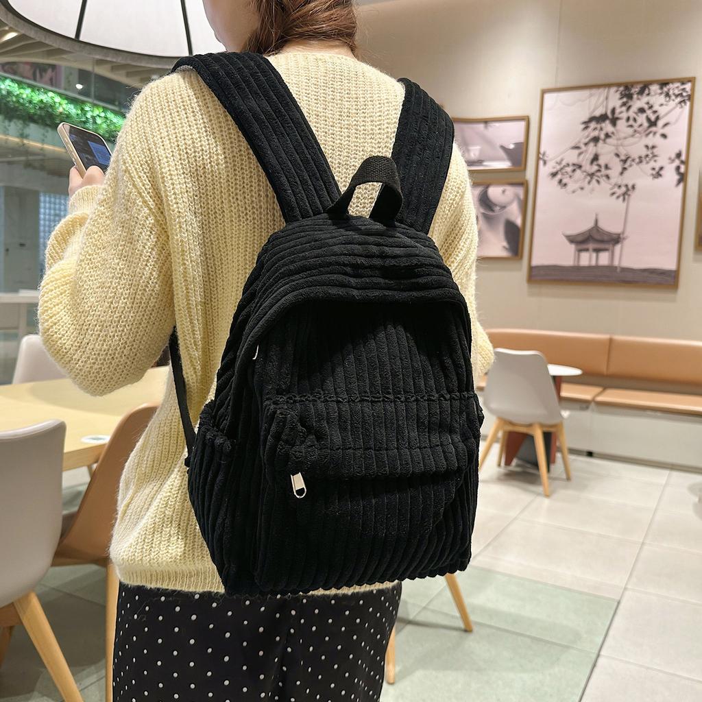 Schoolbag Solid Color Corduroy Backpack Bag Women's New 1011 Fashion Simple Small Backpack Casual Student Going Out Schoolbag