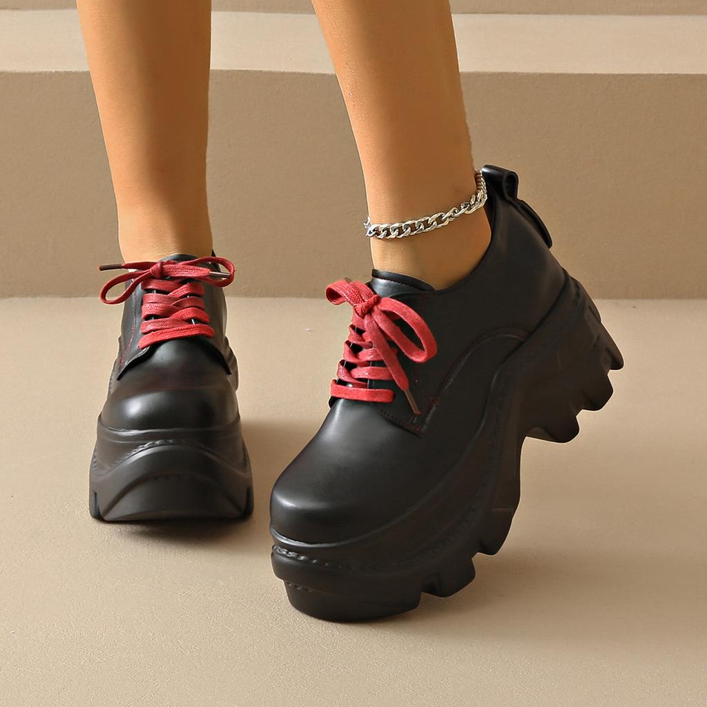 Fashion Thick Bottom Round Head Front Strap Large Solid Color Women Casual Single Shoe Fashion Versatile Loafers High Heels Ladies Shoes