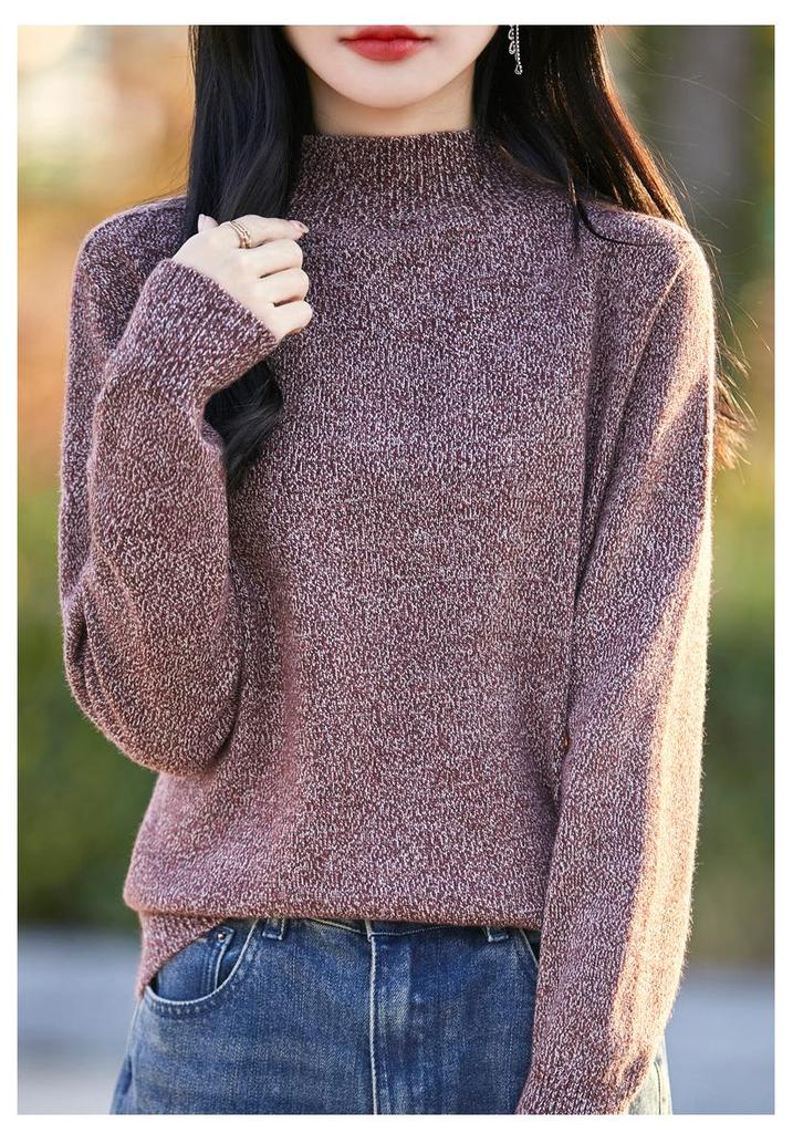 Temperament Velvet Heather Yarn Sweater - Women's Soft, Skin-Friendly Thick Knit Half-High Collar for Autumn