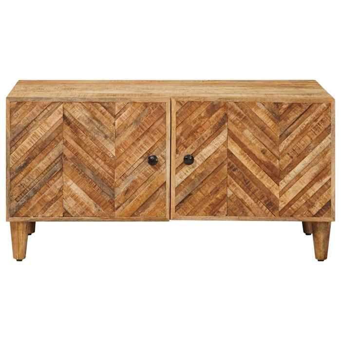 Table basse - MAISON EXCLUSIVE - 80 x 50 x 40 cm - Bois de manguier massif - Marron - Boutons laiton