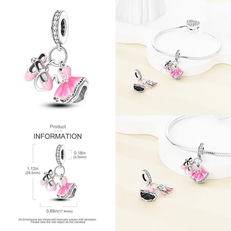 Suitable For 3Mm Authentic Bracelets Genuine Copper Color Pink Ballet Skirt Shoes Romantic Paris Decorative Charms Bead Elements Jewelry Creation