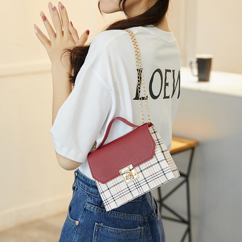 Fresh, sweet, small, contrasting color, shoulder women's bag, bag style, fashionable messenger plaid, portable small square bag tide