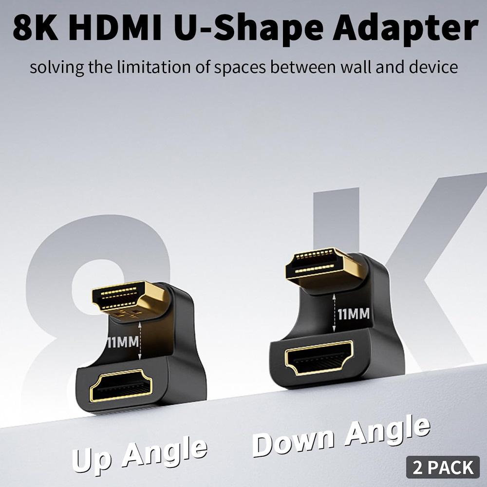 360 Degree U Shape HDTV Adapter HDMI 2.1 Male To Female 8K@60Hz Connector for Portable Display Monitor Accessories Up&Down Angle