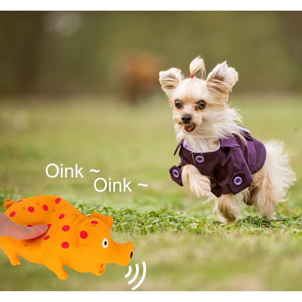 Dog Toys Polka Dot Latex Dog Chew Toys with Oinks Sound Sounding Pigs Dog Toys Durable Self Playing 8 inch (Approx. 20.3 cm)Dog Squeeze Toys, Orange)