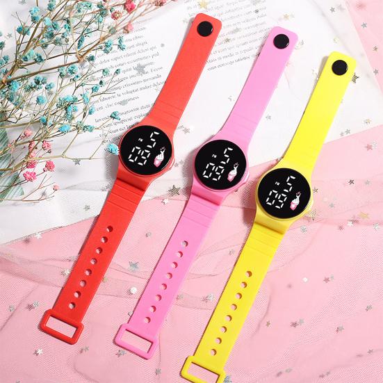 Yousheng Electronic Watch Touchscreen LED Display Soft Band Round Life Waterproof Solid Color Kids Students Digital Watch Daily Wear