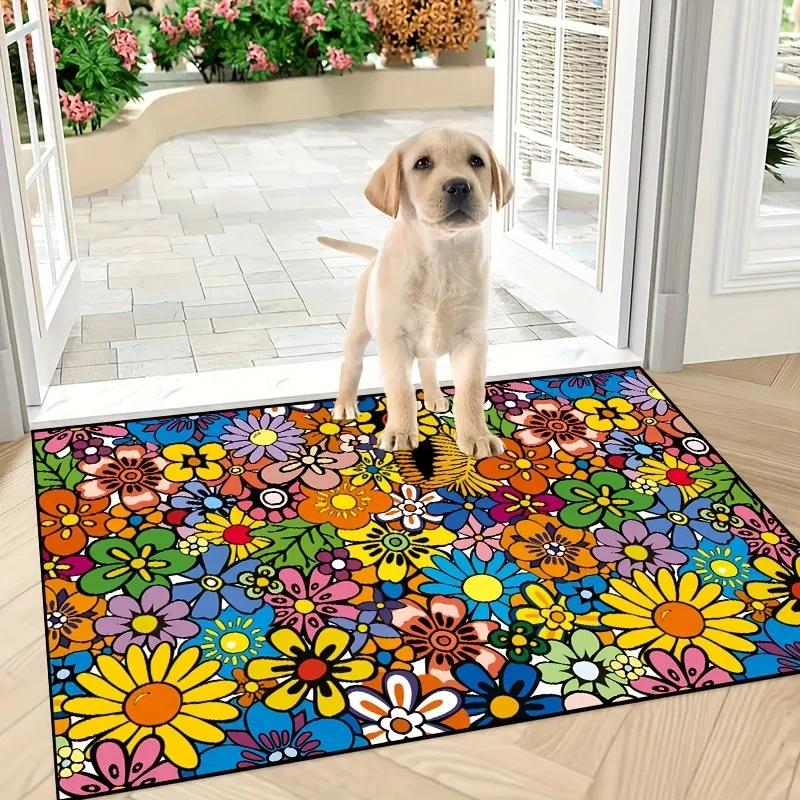 

Floral Door Mat Creative Entrance Theme Home Rug Decoration 100% Polyester Anti Slip Carpet Bedroom Accessories Felt Carpets 40x60cm