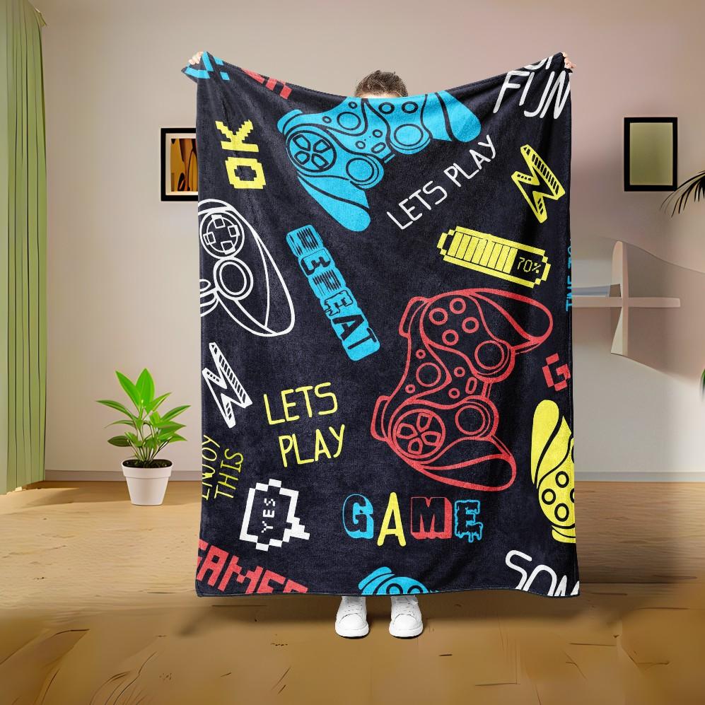 Colorful Gamepad Printed Flannel Blanket Family Blanket Throw Home Sofa Lunch Break Blankets Children Student Blankets Nap Gifts
