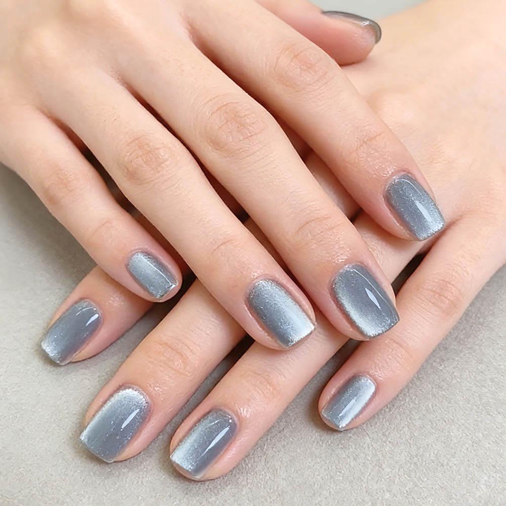 High-End Matte Blue Electroplated Short Square Press-On Nails (30 Pieces)