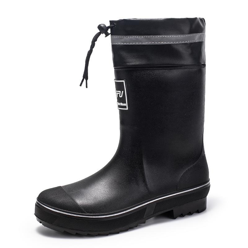 New Fashionable Men's Thickened Bottom Warm Waterproof Middle Tube Wear-resistant PVC Material Elastic Rain Shoes Outdoor Work