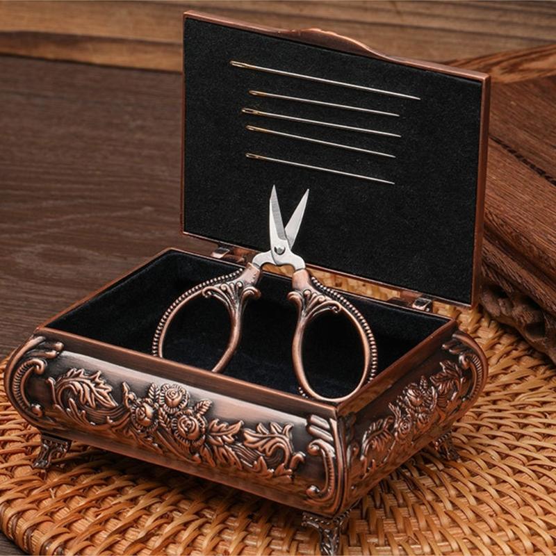 Vintage Magnetic Needle Box with Needle, Threader, Scissors and Thimble, Basic Sewing Repair Set for Professional Tailor