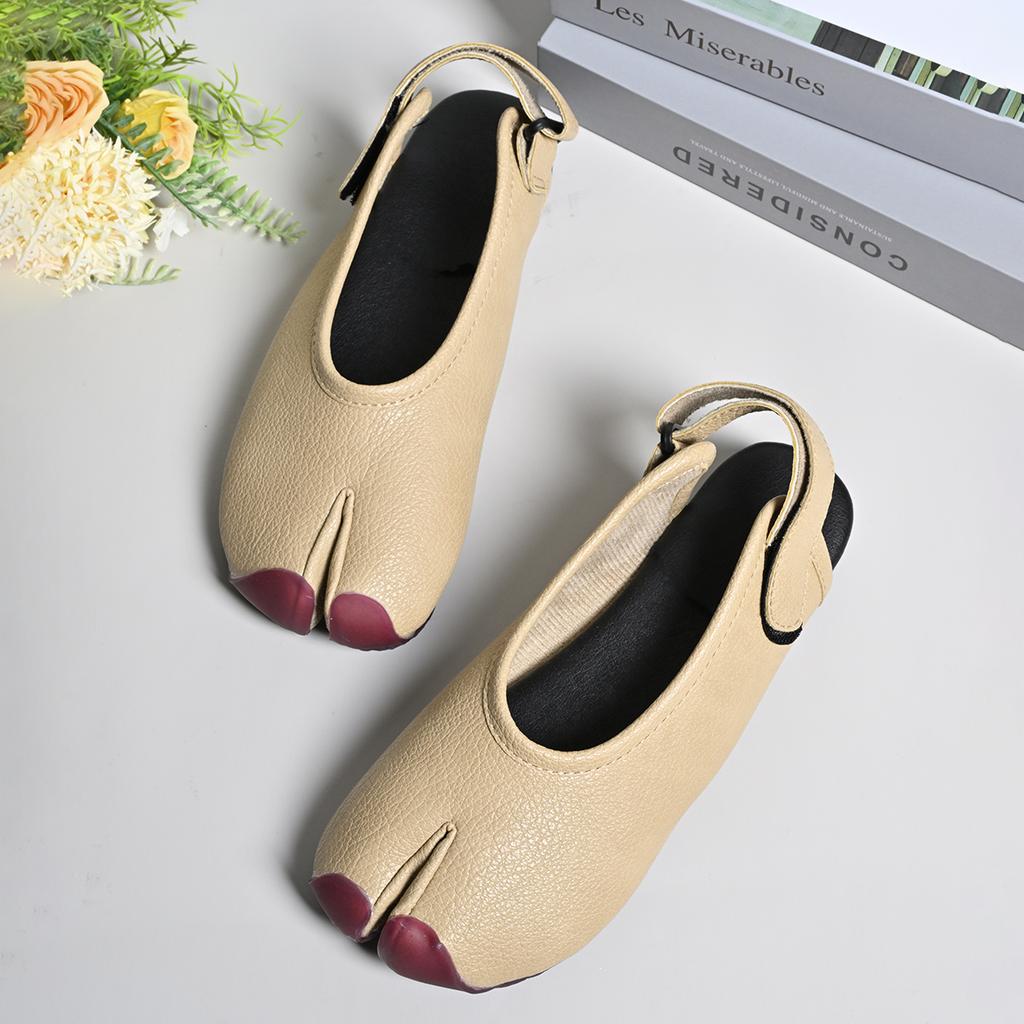 Fashion Summer Fashion Soft Leather Split Toe Women Flats Casual Comfortable Low Heeled Wedges Sandals Slingbacks Tabi Ballet Shoes