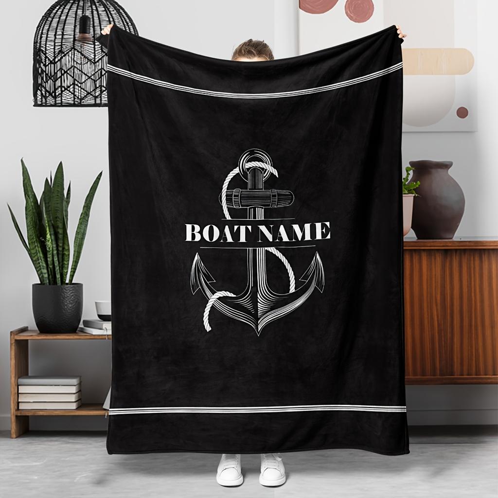 Custom Boat Name Anchor Blanket Personalized Nautical Fleece Throw All Season Soft Warm Bedding Home Decor Gift