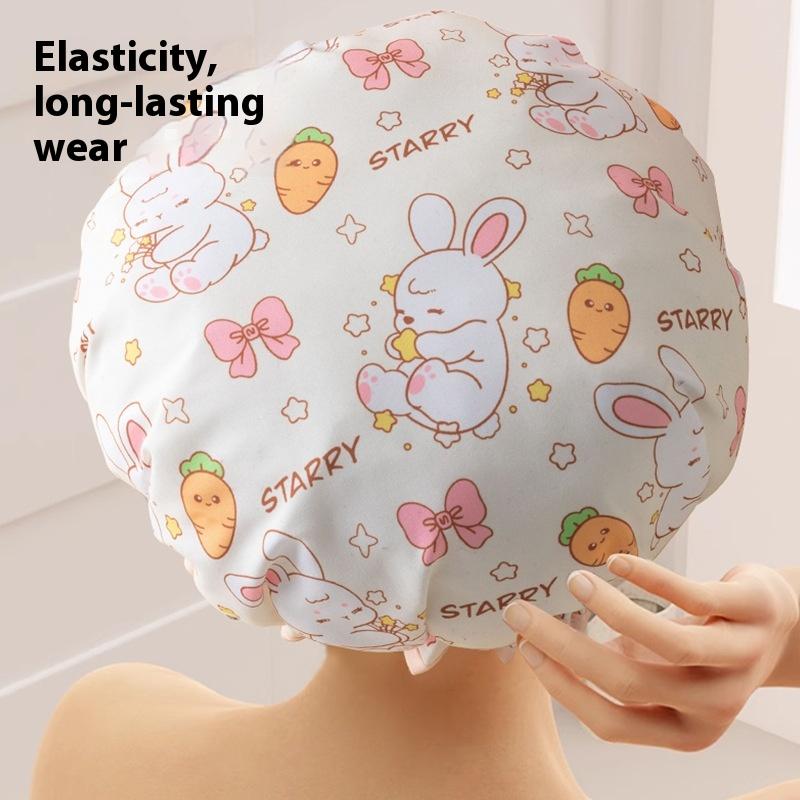 Double-Layer Shower Cap Waterproof Thickened Oil Fume Bath Hat Women Spa Hair Salon Shower Cap Bathroom Accessories