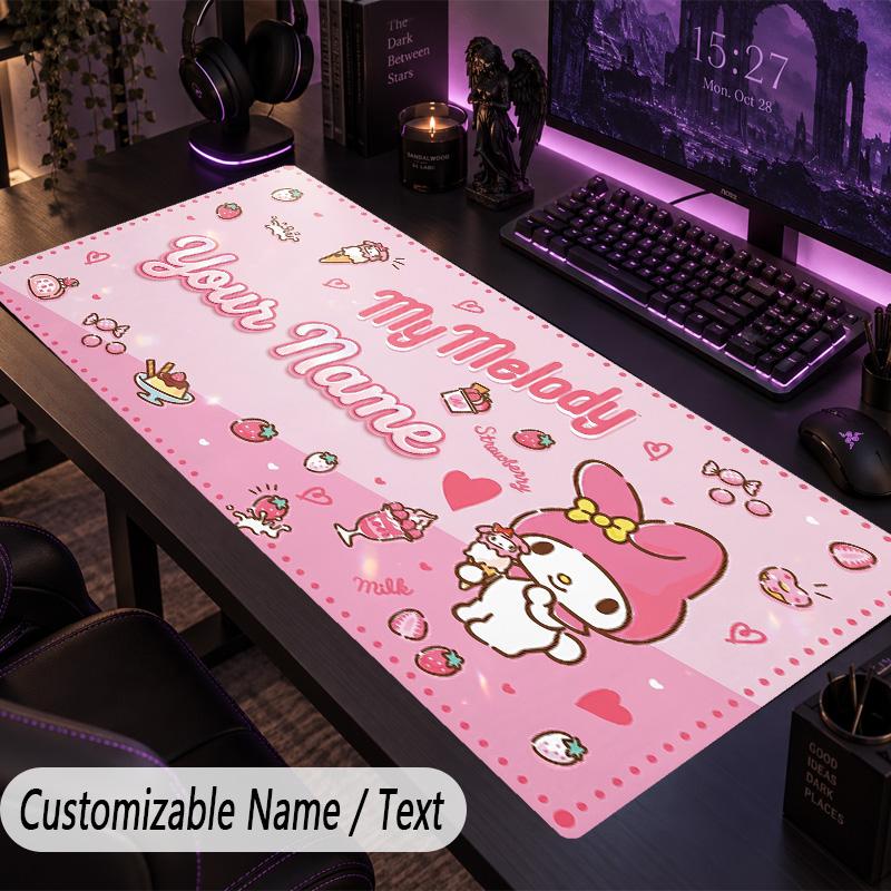 Custom Text Big Mousepad, Extended Desk Pad For Laptop Work GameMy Melody