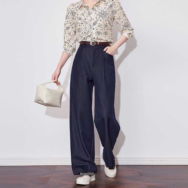 

High Waist Soft Retro Hong Kong Style Wide Leg Jeans L синий