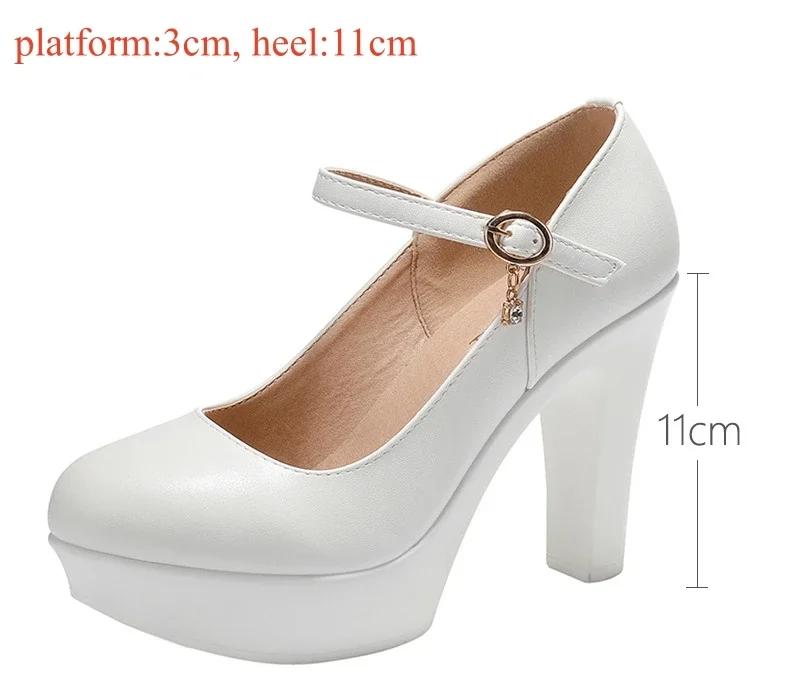 6 8 11 13cm Small Size 32-43 Comfortable Soft Leather Shoes Mary Janes 2025 Womens Block High Heels Shoes Dress Office Model Mom