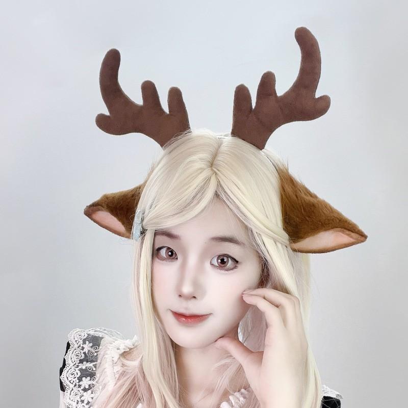 Fuzzy Deer Antler Headband Halloween Costume Party Soft Plush Reindeer Ears Hairband Unisex Sweet Punk Style