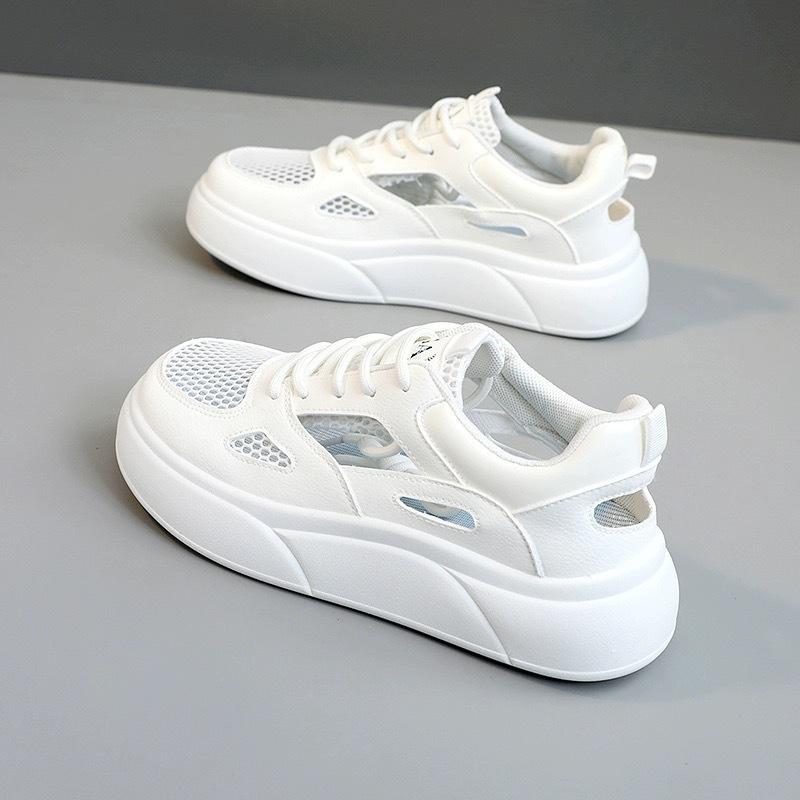 Women's Spring and Autumn New Thick-soled Hollow Breathable Versatile Casual Hole Shoes Sports Mesh Shoes