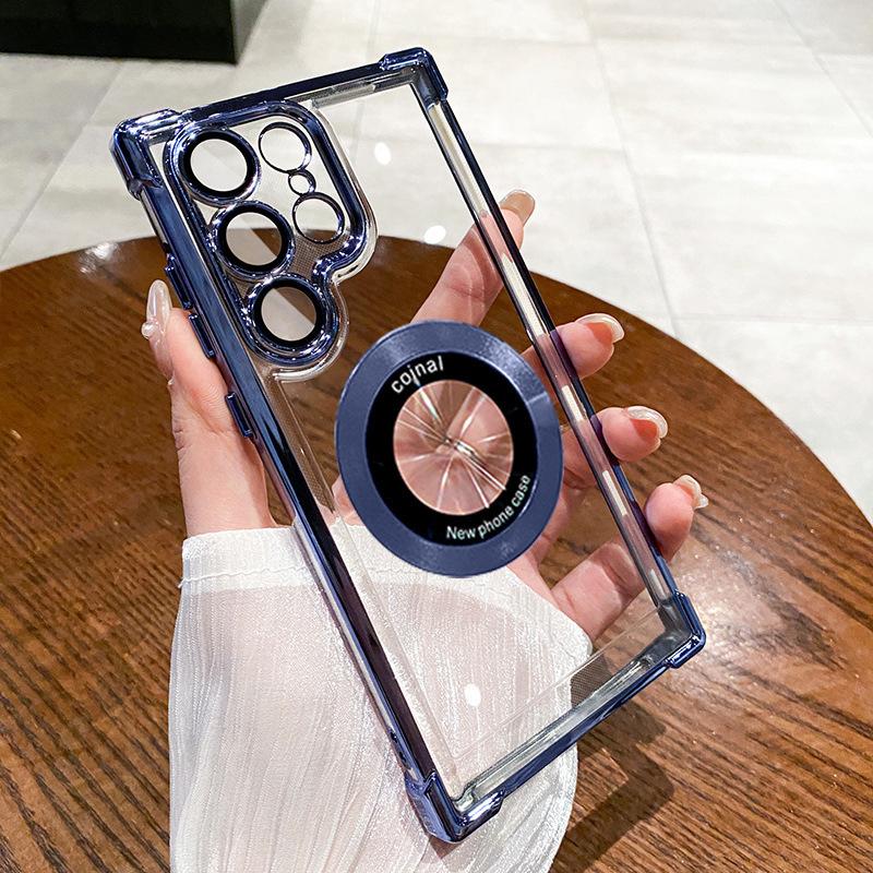 Suitable for Samsung S25ultra Electroplated Four corner Airbag Magnetic Suction Mobile Phone Case S24 Comes with Lens Film A56 Protective Case