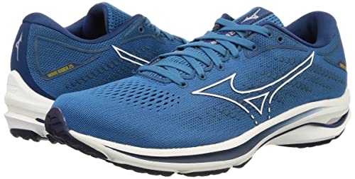Mizuno Wave Rider 25 Running Shoes, Lightweight, Men's, Blue/White/Navy, Size 25.5 cm, 2E, for Jogging, Marathons, Sports, and Training