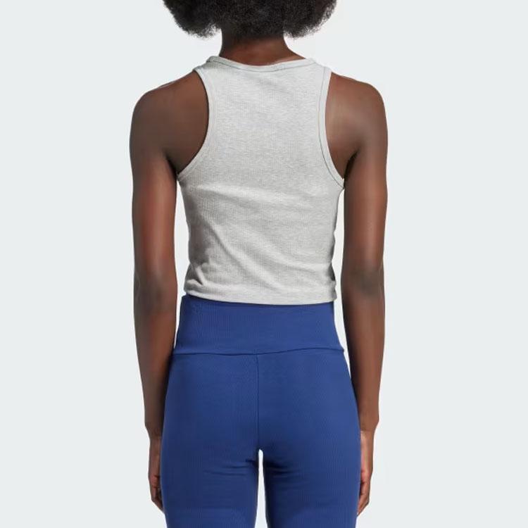 Adidas Originals Essential Logo Embroidered Ribbed Crew Neck Tank Top Women Tops Medium-Gray IY9649