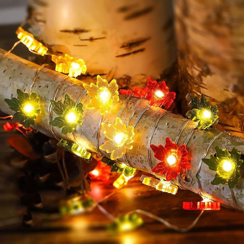 Halloween Pumpkin & Maple Leaf Copper String Lights: Decorative Night Lights for Thanksgiving & Ghost Festival