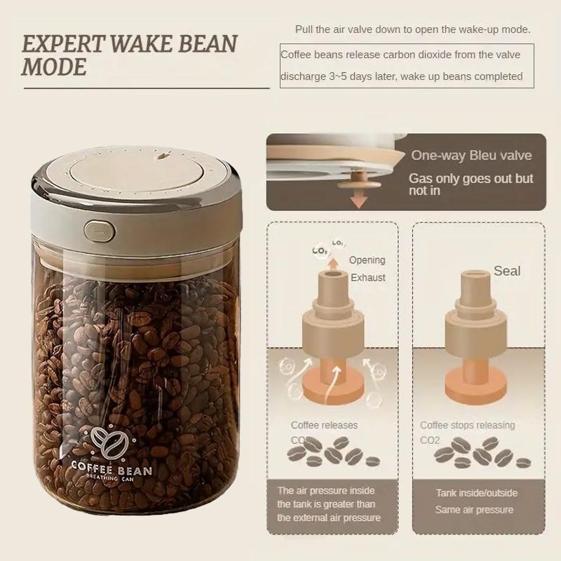 500/1100/1700 Coffee Beans Vacuum Sealed Tank Glass Food Storage Jars with CO2 Valve Household Moisture-proof Airtight Container