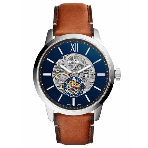 FOSSIL ME3154 TOWNSMAN 48MM AUTOMATIC BROWN LEATHER WATCH, Automatic, Blue, Men's Brown Leather Watch