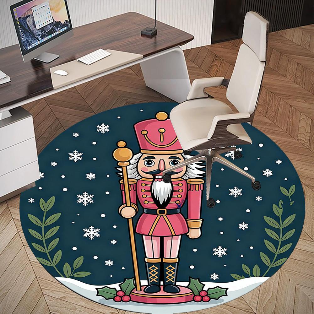1pc Nutcracker Christmas Round Chair mat office Area Rug - Non-Slip, Floor Mat for Office, Bedroom, Ideal home decor gift c0112005