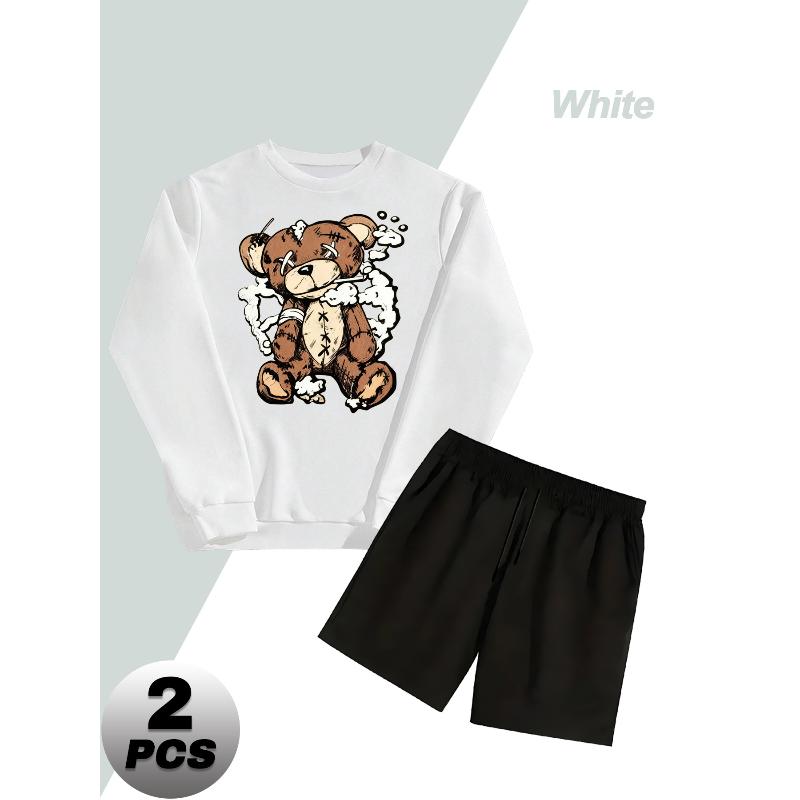 

Men s Crew Neck Polyester Sweatshirt and Shorts 2 Piece Tracksuit Wrinkle Resistant Easy Care M білий