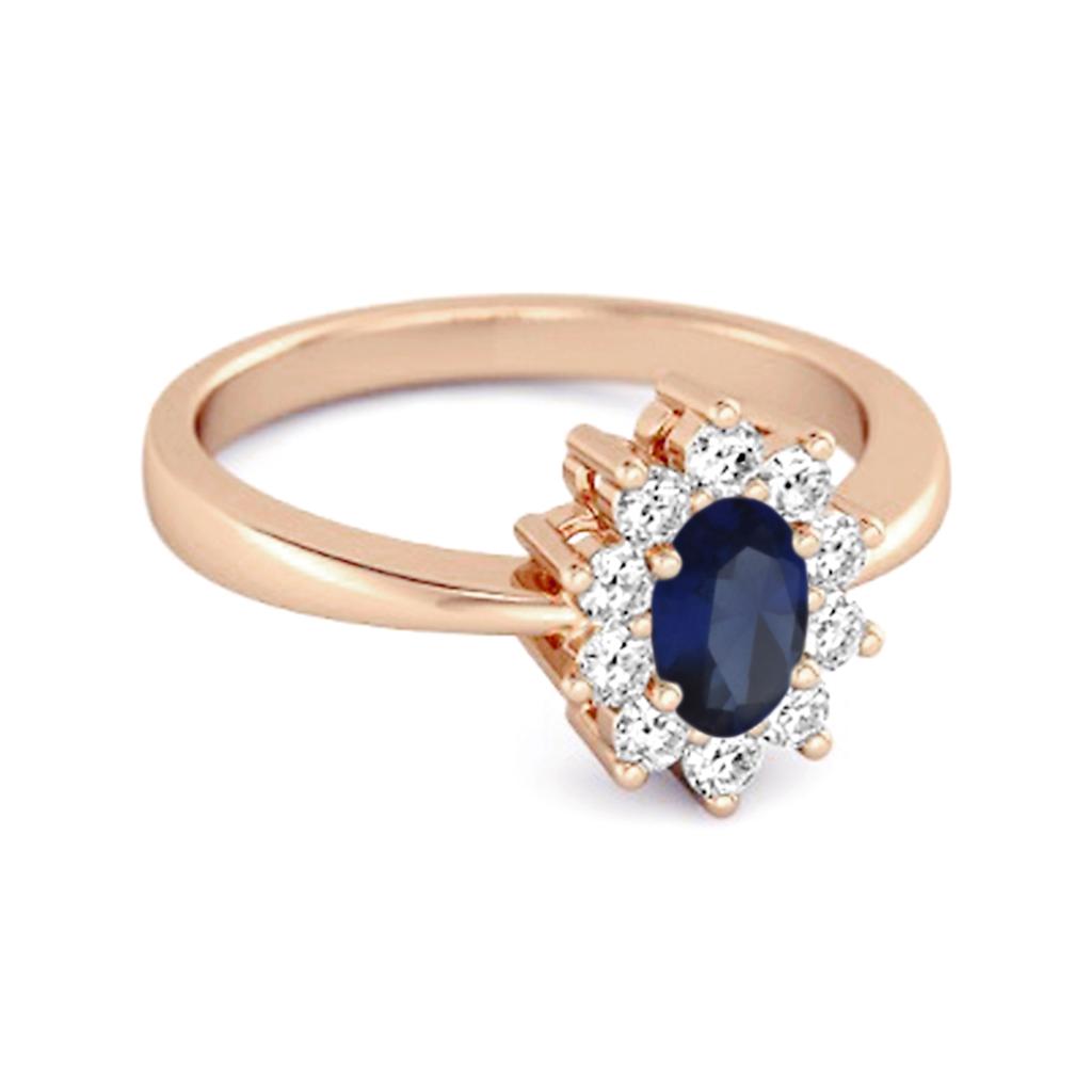 Blauer Saphir Halo Akzente Ring - 925 Sterling Silber Roségold Vergoldet