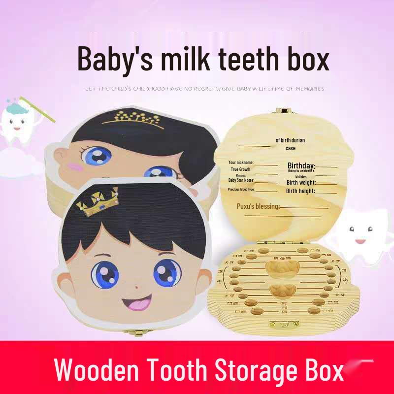 

Wooden Baby Tooth Collection Box for Boys/Girls Chinese Printed Male Baby