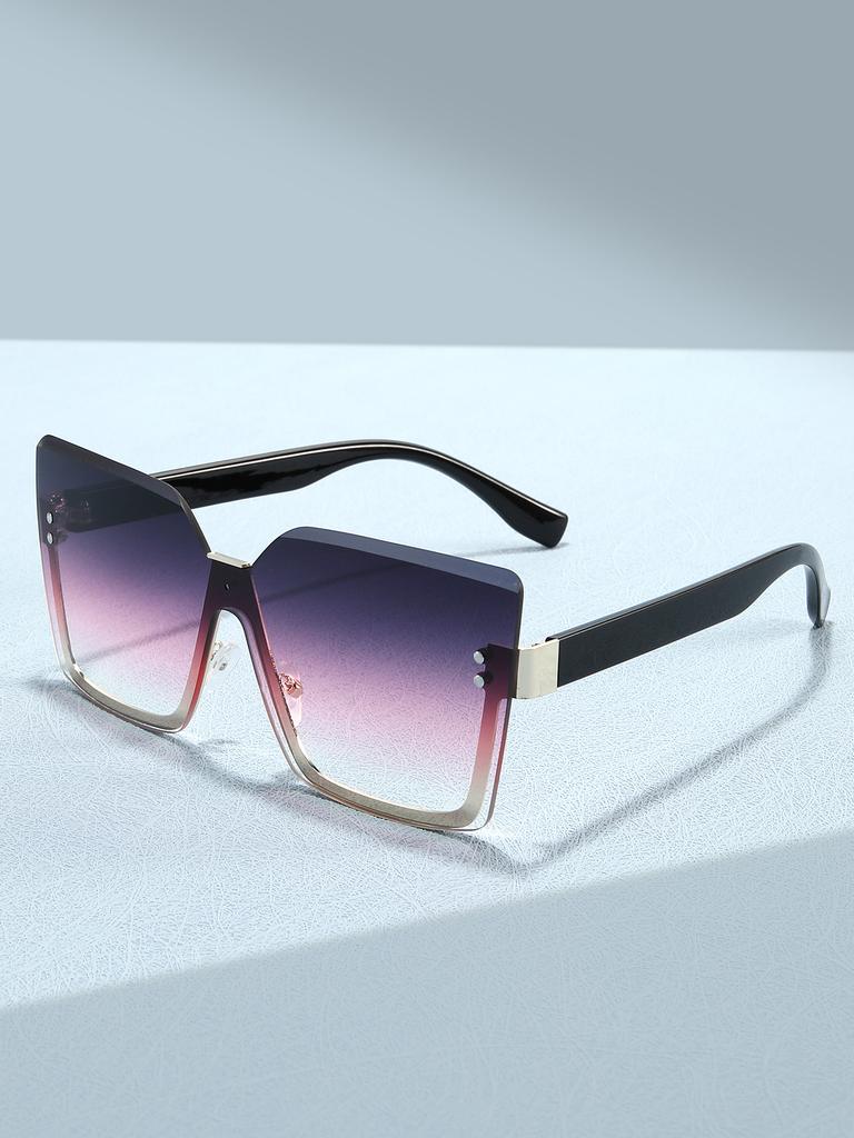 1 Pair of Retro Integrated Large Frame Rimless Cut Edge Women Fashion Glasses Street S Catwalk All Match Glasses UV Protectio