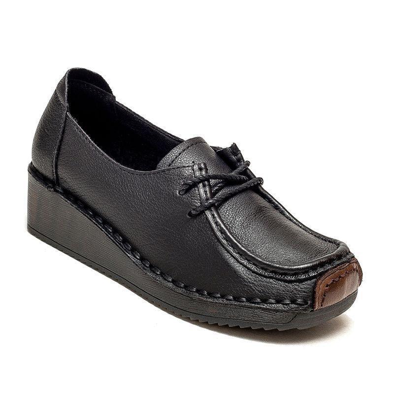 Fashion Women Retro Genuine Leather Flats Sneakers Women Platform Lace Up Flats Shoes Female Wedge Moccasins Woman Casual Shoes