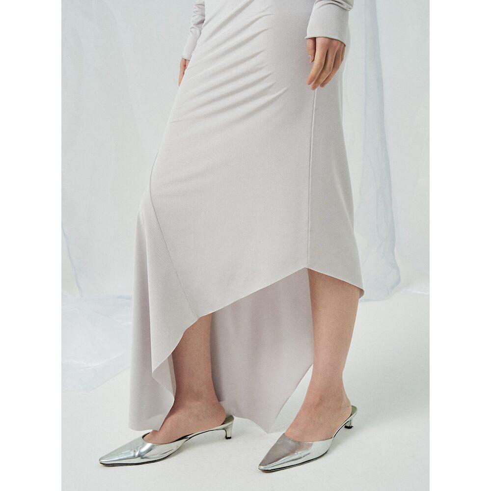 Anggae Light Jersey Unbalanced Long Skirt Silver