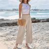 Casual Pants Anti-Wrinkle Elastic Waistband Long Pants with Pockets Pure Color Loose Fit Wide