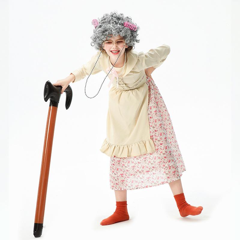 Costumi per bambini di Halloween scuola 100 giorni vestito da nonna divertente costume da vecchia signora vestito floreale