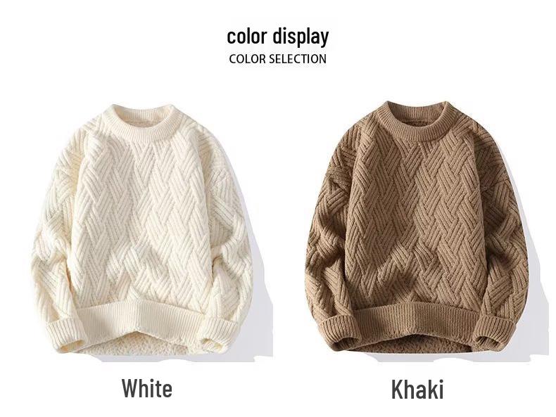 Men's Solid Color Round Neck Knit Sweater - Autumn/Winter Casual Loose Style