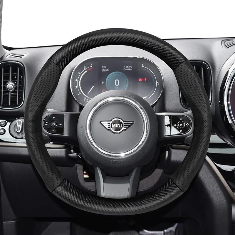 For MINI Perforated Leather & Carbon Fiber Texture Steering Wheel Cover Mini Cooper R56 R50 Countryman R60 U25 Accessories