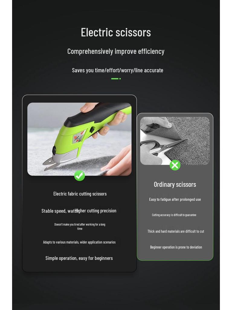 Yicheng 1500mAh dobíjecí elektrické nůžky pro stříhání látky, kůže, kartonu a pro zastřihovací práce