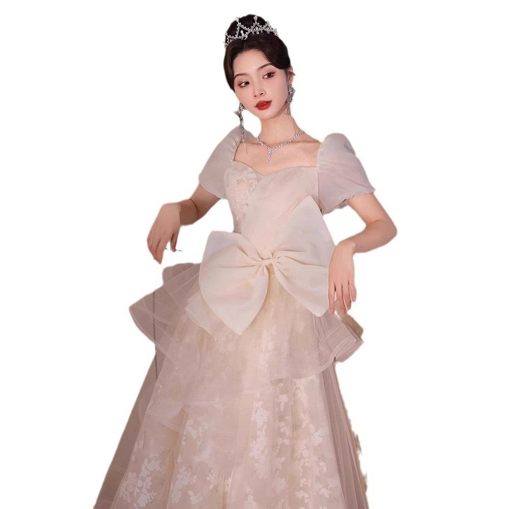 Temperament Evening Dress Host 1011 New Square Collar Dress Birthday Party Princess Dress Champagne Fairy