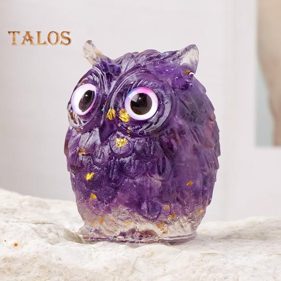 Ornament de bufniță din cristal natural Figurină de bufniță din rășină realizată manual cu pietrișuri de cristal în interior Ornament de bufniță colorată de colecție pentru decorarea interioară, vindecarea Reiki